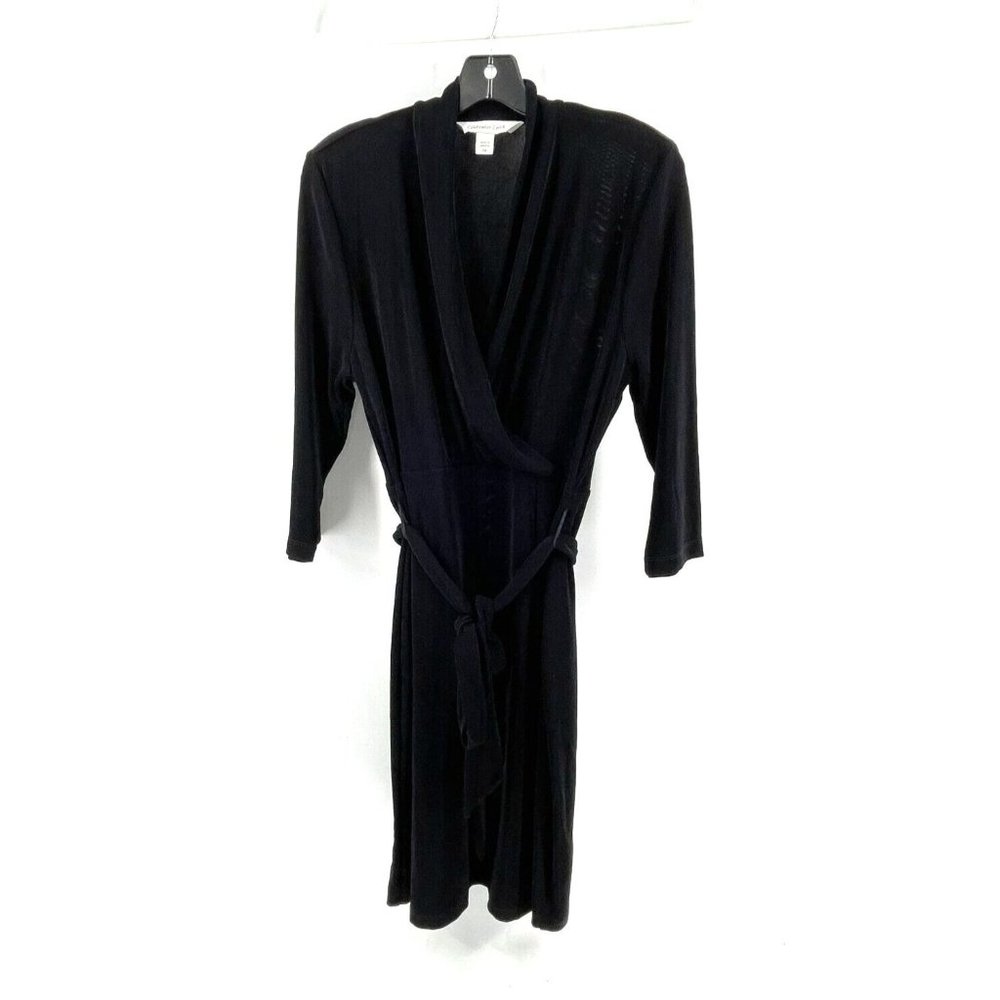 Coldwater Creek Petite Black 3/4 Sleeve Belted Stretch Wrap Dress Size PM